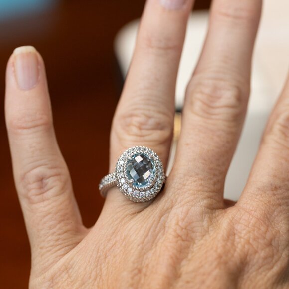 Judith Ripka Sterling Silver Topaz Ring size 6 - Picture 5 of 5